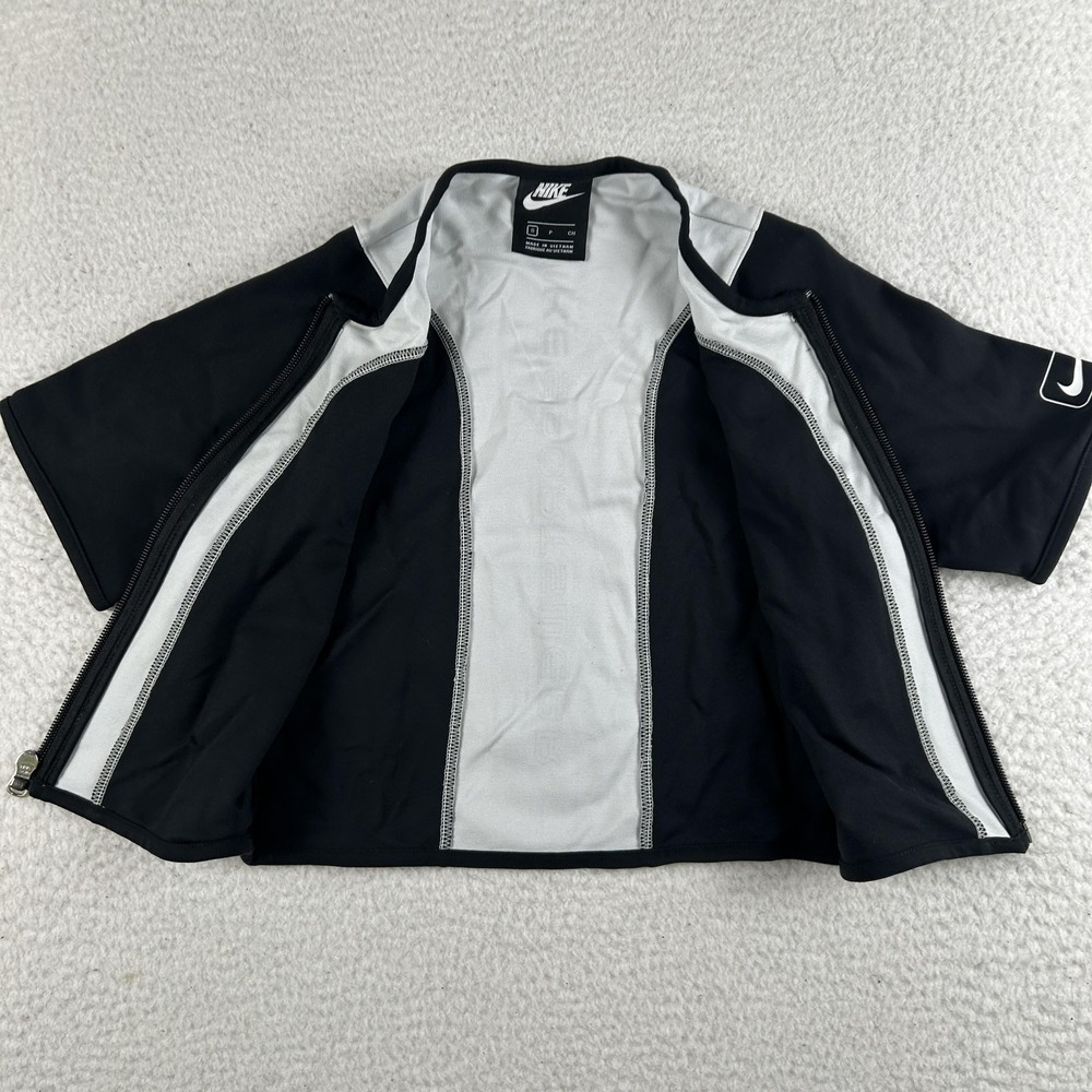 Nike Shirt Womens Small Black Gray Full Zip Short Sleeve Cropped Sportswear - Picture 4 of 11